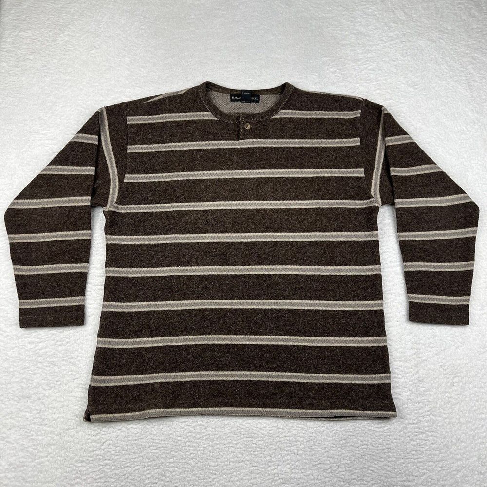 Banana Republic Sweater Mens‎ Medium Brown Striped Alpaca Wool Blend Pullover